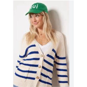Evereve John + Jenn Women’s Livy Colorblock Cardigan Blue Chunky Knit Academia L